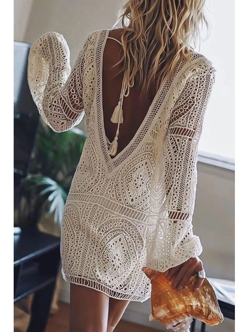Autumn Women Casual Puff Long Sleeve Dress Elegant Hollow Out Backless Lace Mini Dress Sexy Beach Summer Party Dress -85 
Autumn Women Casual Puff Long Sleeve Dress Elegant Hollow Out Backless Lace Mini Dress Sexy Beach Summer Party Dress -85