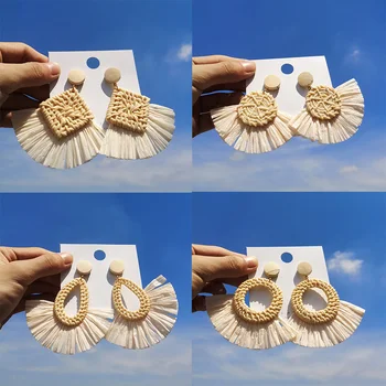 Bohemian Lafite Drop Earrings Geometric Circle Waterdrop Tassel Earrings for Women Raffia Straw Handmade Earrings Female Jewelry 
Bohemian Lafite Drop Earrings Geometric Circle Waterdrop Tassel Earrings for Women Raffia Straw Handmade Earrings Female Jewelry