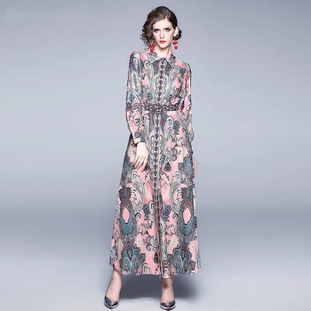 Designer Runway Women Vintage Flower Print Autumn Long Maxi Dress Elegant Lady Holiday Vestidos Party Robe Femme party dress
Designer Runway Women Vintage Flower Print Autumn Long Maxi Dress Elegant Lady Holiday Vestidos Party Robe Femme party dress