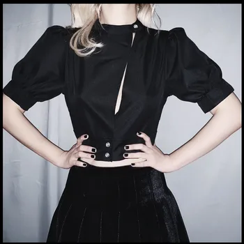 Spring and Summer Women Shirts New Niche Design Hollow Out Short Tops Punk Gothic Short Sleeve Black Blouse Harajuku Clothing
Spring and Summer Women Shirts New Niche Design Hollow Out Short Tops Punk Gothic Short Sleeve Black Blouse Harajuku Clothing