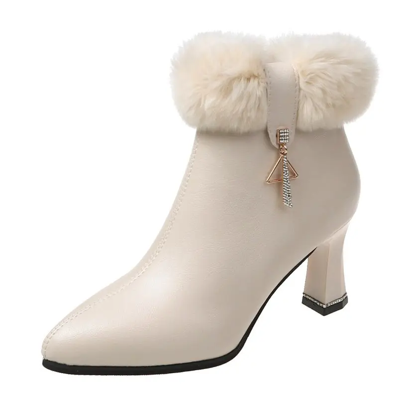 2020 Winter New Womens Trend Fur Boots Fashion Pointed Side Zipper Black Ankle Booties Woman Casual Beige High Heel Shoes Female
2020 Winter New Womens Trend Fur Boots Fashion Pointed Side Zipper Black Ankle Booties Woman Casual Beige High Heel Shoes Female