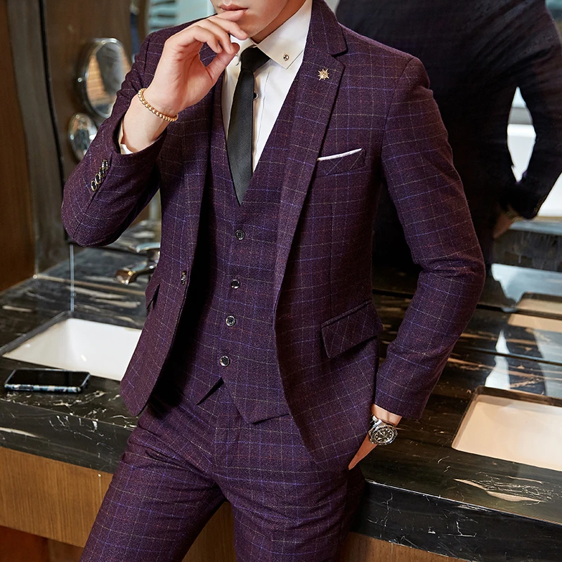 Korean Version Of The Self-cultivation Men's Suits Set-free Hot One-button Plaid Small Suit Suit Male Wedding Dress
Korean Version Of The Self-cultivation Men's Suits Set-free Hot One-button Plaid Small Suit Suit Male Wedding Dress