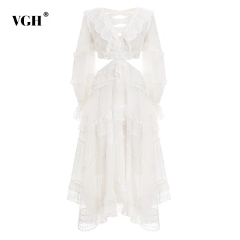 VGH Sexy Hollow Out Patchwork Dress For Women V Neck Lantern Long Sleeve Perspective Dresses Female 2020 Summer Fashion New
VGH Sexy Hollow Out Patchwork Dress For Women V Neck Lantern Long Sleeve Perspective Dresses Female 2020 Summer Fashion New