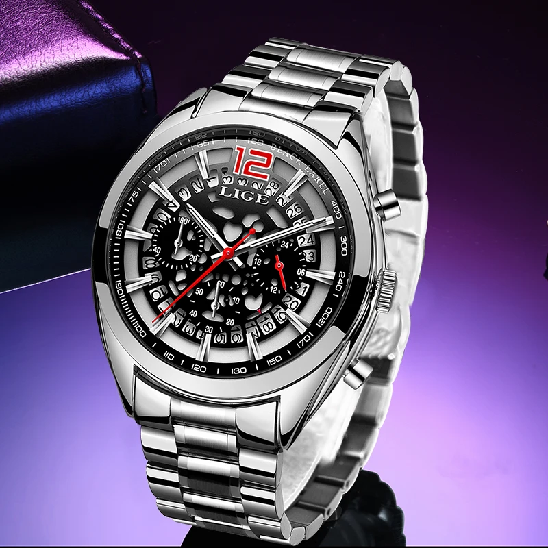 2020 Лидирующий бренд LIGE Роскошные мужские часы 30 м Водонепроницаемые Дата