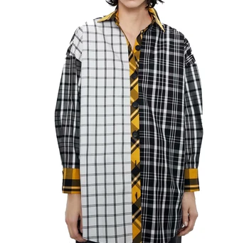 

2020 za CONTRASTING CHECKED SHIRT Collared long sleeve plaid shirt featuring asymmetric hem with side vents and a button-up .