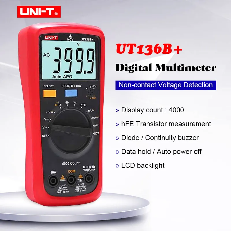 UNI-T UT136B+ UT136C+ Digital Multimeter AC DC volt current meter;Ohm Capacitance hFE Diode/transistor tester with LCD backlight
UNI-T UT136B+ UT136C+ Digital Multimeter AC DC volt current meter;Ohm Capacitance hFE Diode/transistor tester with LCD backlight
