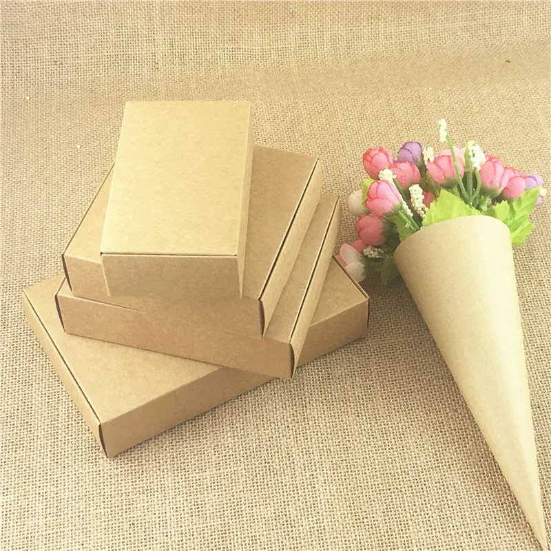 

100Pcs/Lot Retro Style Kraft Paper Box 4 Cuboid Design Brown Cardboard Box For Soap Gift Cookie Egg Tart Cake Craft Decoration