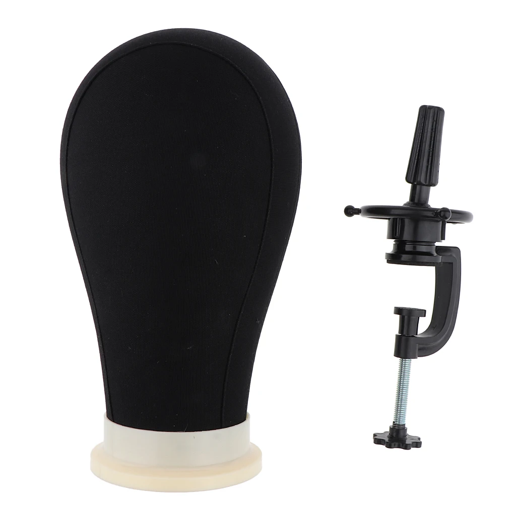 Black Styrofoam Canvas Block Head Wig Making Styling Hairpiece Display Mannequin Model with Table Clamp Stand Black Styrofoam Canvas Block Head Wig Making Styling Hairpiece Display Mannequin Model with Table Clamp Stand