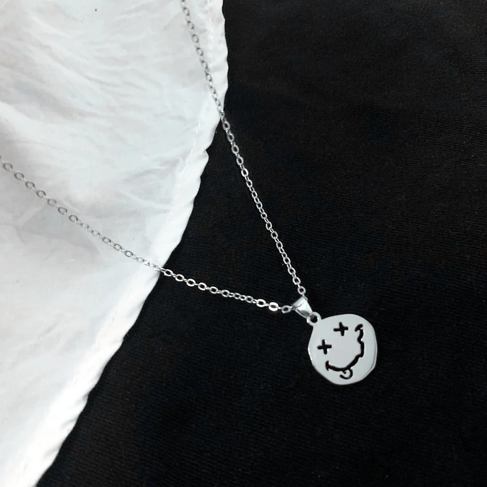 Fashion Kpop Smiley Face Necklace Teen Goth Hip Hop Girl Chain Smile