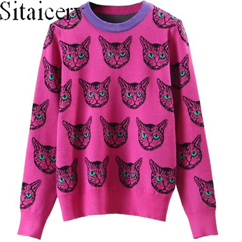 High Quality Runway Designer Cat Print Knitted Sweaters Pullovers Women Autumn Winter Long Sleeve Sweater Sweet Jumper Wholesale
High Quality Runway Designer Cat Print Knitted Sweaters Pullovers Women Autumn Winter Long Sleeve Sweater Sweet Jumper Wholesale
