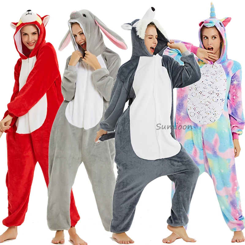 

New Unicorn Pajamas onesie Women Kugurumi panda Winter Flannel Pajama Kigurumi Adult Nightie Stitch unicornio Sleepwear Overalls