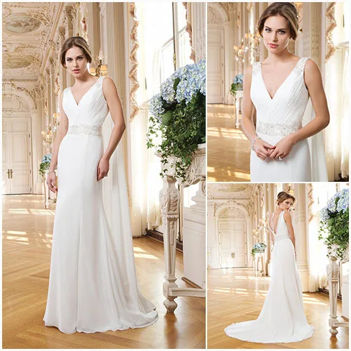 Ivory Chiffon Sheath bridal gown With V_neck Open Back Beading Sash Pleat Bodice Vestido De Noiva 2018 bridesmaid dresses
Ivory Chiffon Sheath bridal gown With V_neck Open Back Beading Sash Pleat Bodice Vestido De Noiva 2018 bridesmaid dresses