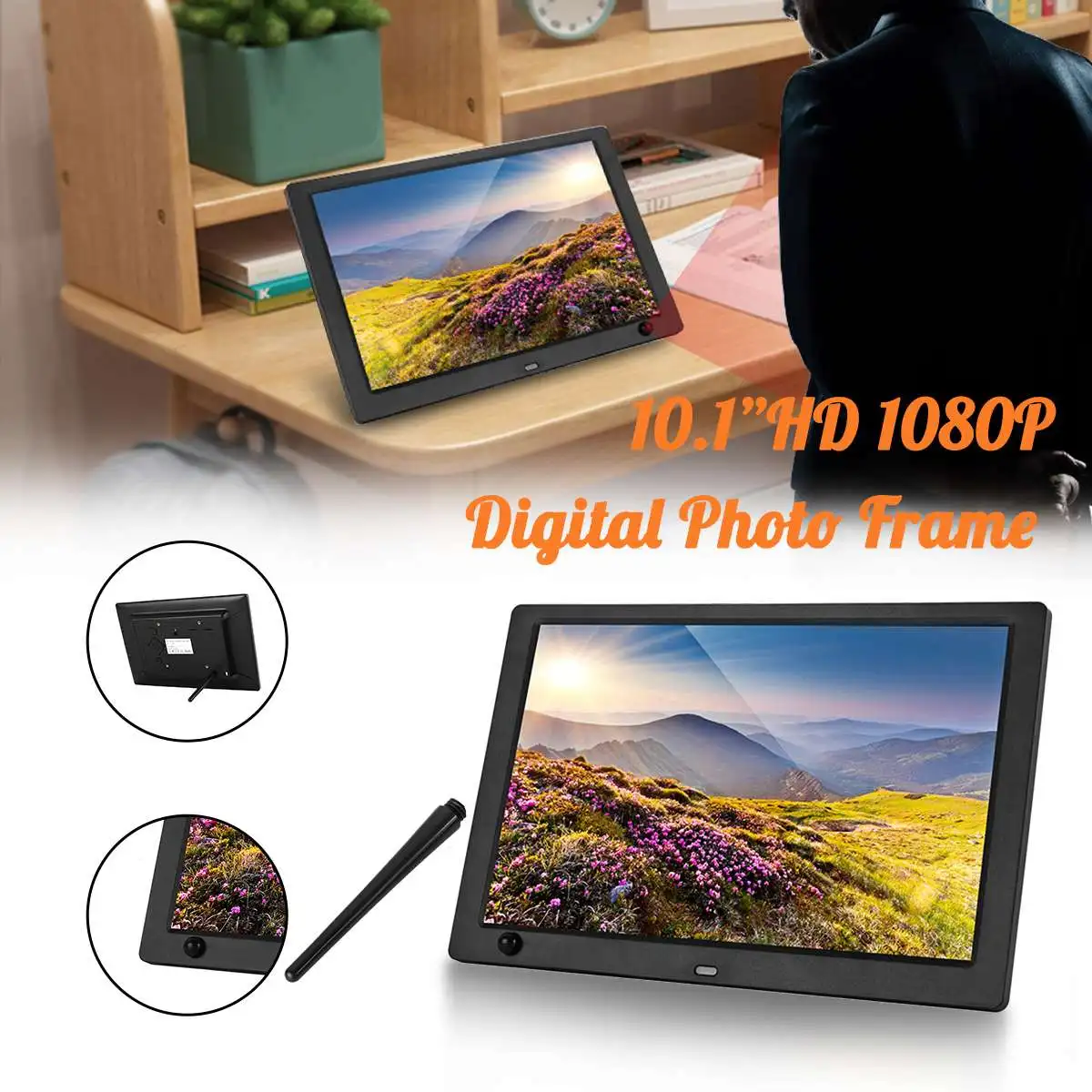 10.1 Inch TFT LED Digital Photo Frame Human Sensing Function 1080P Desktop Album Photo/Music/ Video/ Calendar/ Alarm/ Motion
10.1 Inch TFT LED Digital Photo Frame Human Sensing Function 1080P Desktop Album Photo/Music/ Video/ Calendar/ Alarm/ Motion