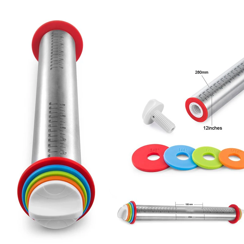 ERMAKOVA Stainless Steel Adjustable Rolling Pin with 4 Removable Adjustable Thickness ring for Baking Pizza Pie Pasta Cookies
ERMAKOVA Stainless Steel Adjustable Rolling Pin with 4 Removable Adjustable Thickness ring for Baking Pizza Pie Pasta Cookies