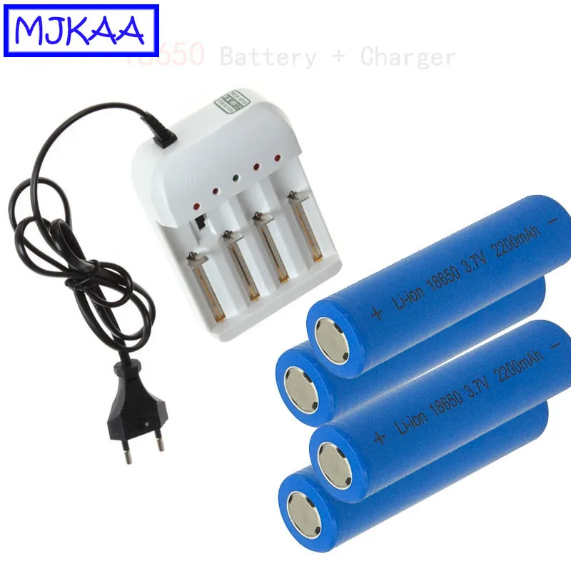 

MJKAA 4Pcs 18650 2200mAh 3.7V Lithium Rechargeable Battery + Charger US EU Plug Ni MH/Ni Zn/lithium Ii-ion Batteries Chargers