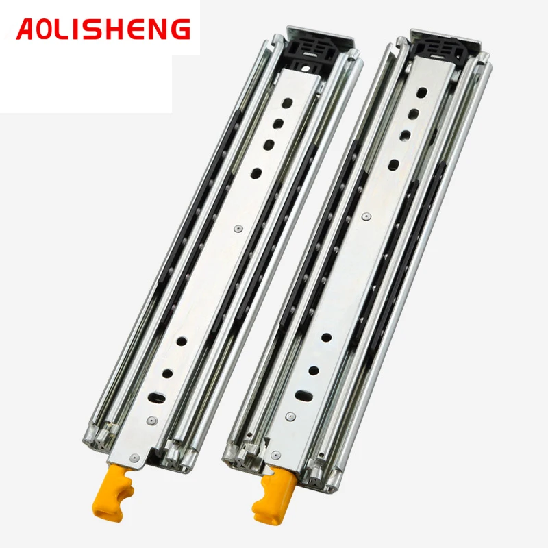 Heavy-duty drawer slide rail, 76mm wide, 3 folding ball bearing telescopic fully extended industrial slide rail with lock
Heavy-duty drawer slide rail, 76mm wide, 3 folding ball bearing telescopic fully extended industrial slide rail with lock