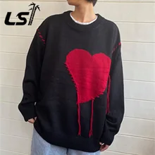 

Harajuku love pattern knitted ugly sweater men letter punk rock black red gothic vintage grandpa sweater women cute pullover