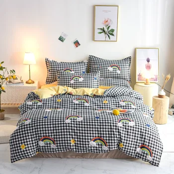 Pure Cotton Nordic Reactive Printed Plaid Striped Comforter Sets Bed Linens 3/4PCS Twin Full Queen Size Kids Adult Bedding Sets