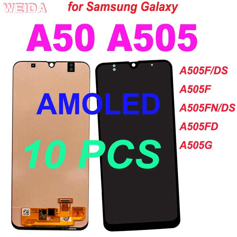 

10 PCS Super AMOLED For Samsung Galaxy A50 LCD Display A505 SM-A505FN/DS A505F/DS Touch Screen Digitizer Assembly for A50 LCD