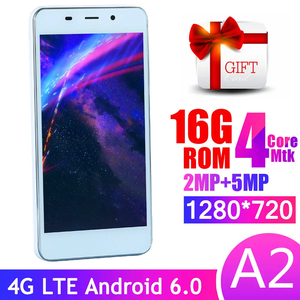 

A2 4G LTE smartphones 2G RAM 16G ROM android 6.0 MTK6737 quad core 5.0inch mobile phones cheap celulares unlocked 5MP HD camera