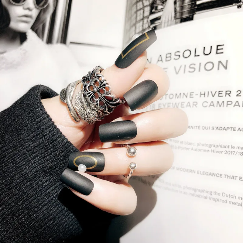 New 24 pieces Matte Black Pearl Party Show Style French 3D Fashion With Design Long Fake false Sticker Nails Tip With Glue
New 24 pieces Matte Black Pearl Party Show Style French 3D Fashion With Design Long Fake false Sticker Nails Tip With Glue