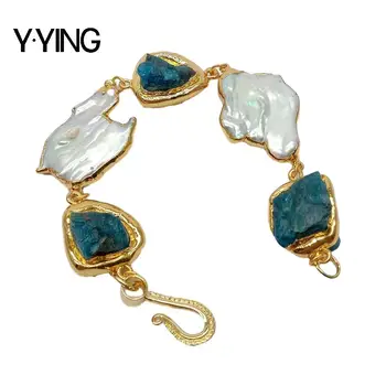Y·YING natural Cultured White Keshi Pearl Natural Blue Apatite Rough gold color plated wrap Bracelet classic style for women
Y·YING natural Cultured White Keshi Pearl Natural Blue Apatite Rough gold color plated wrap Bracelet classic style for women