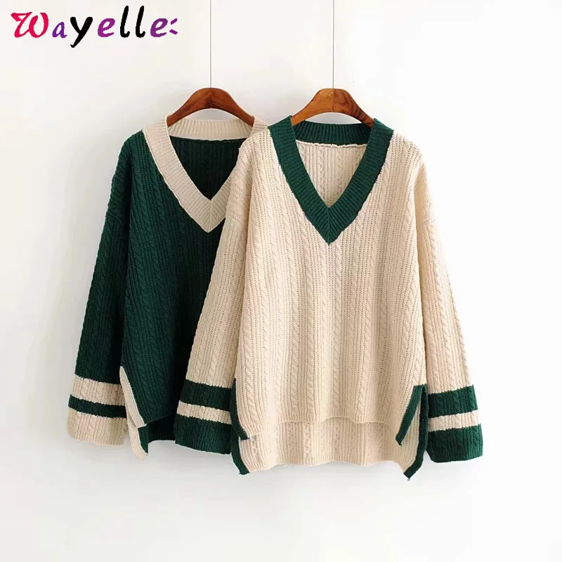 Knitted Sweater Women 2019 Fall V-Neck Oversized Korean Top Casual Patchwork Knit Sweater Women Retro Sweet Oversized Sweater
Knitted Sweater Women 2019 Fall V-Neck Oversized Korean Top Casual Patchwork Knit Sweater Women Retro Sweet Oversized Sweater