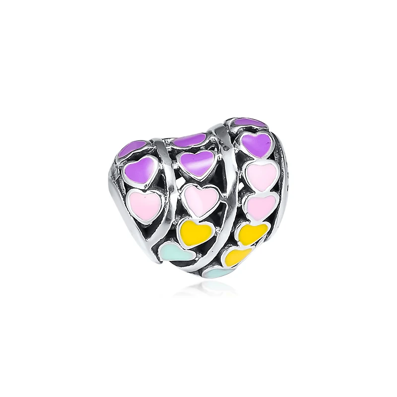 Genuine 925 Sterling Silver Multi-Color Hearts Beads Charms Fits Pandora Charm Bracelets DIY Jewelry Making Wholesale FL699 (6)