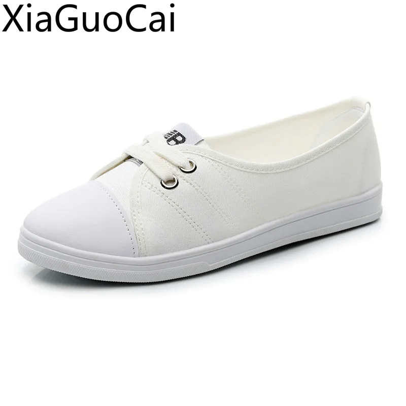 Spring and Autumn Lightweight Women's Canvas Shoes New Fashion White Ladies Flat Slip on Round Toe Women Casual | Обувь