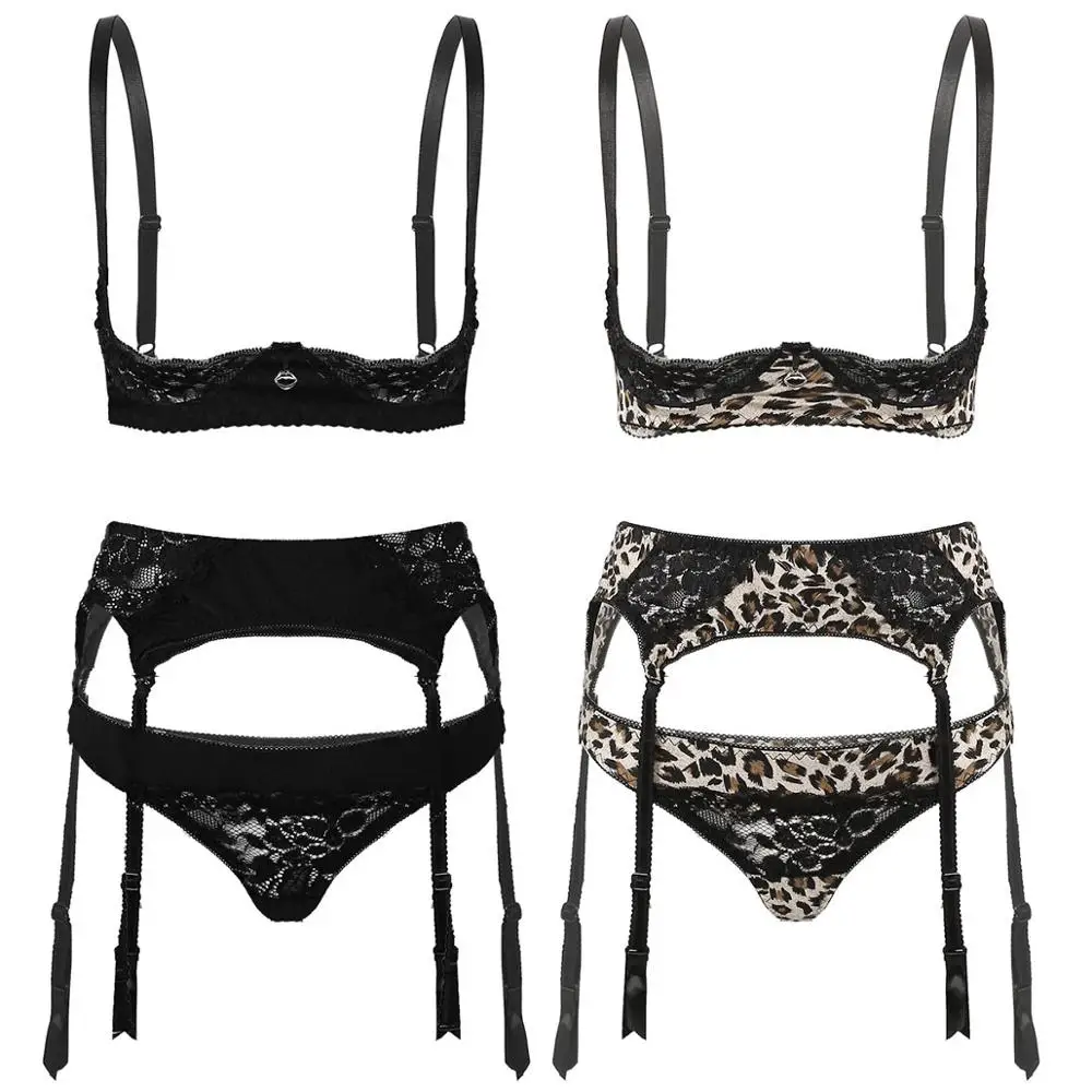 Womens Erotic Lace Trim Lingerie Set Adjustable Straps 1/4 Underwired Open Cups Bra with Garter Belt and Thong Briefs Underwear
Womens Erotic Lace Trim Lingerie Set Adjustable Straps 1/4 Underwired Open Cups Bra with Garter Belt and Thong Briefs Underwear