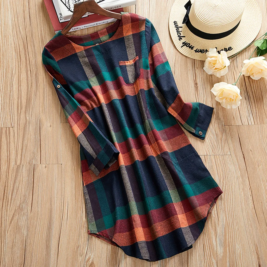 Women Dress Ladies Fashion Plaid Long Sleeve Loose Pocket Swing Vintage Autumn Winter Dress Casual vestidos Womens Dress 2020 Women Dress Ladies Fashion Plaid Long Sleeve Loose Pocket Swing Vintage Autumn Winter Dress Casual vestidos Womens Dress 2020