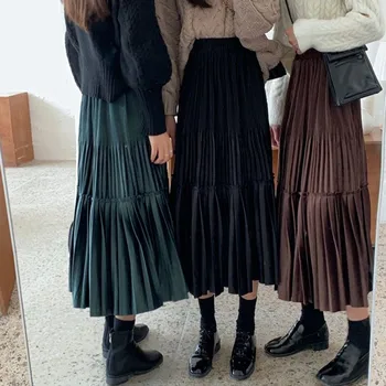 Women's Black Long Pleated Skirt 2020 New Spring Winter Fashion Female Vintage Soild A-line Skrts Casual Gold Velvet Maxi Skirts
Women's Black Long Pleated Skirt 2020 New Spring Winter Fashion Female Vintage Soild A-line Skrts Casual Gold Velvet Maxi Skirts
