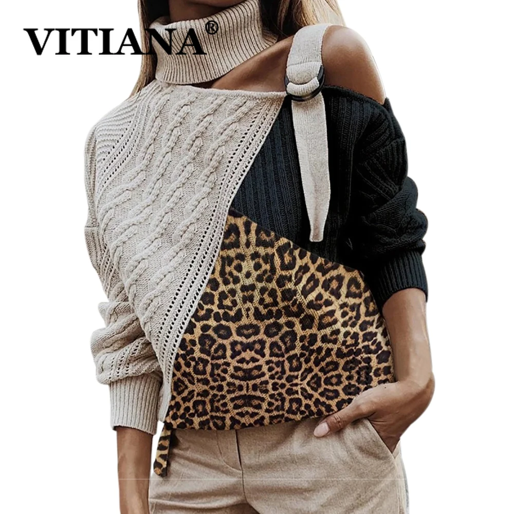VITIANA Women Knitted Sweater Autumn 2019 Female Leopard Patchwork Turtleneck Sweaters Femme Sexy Off Shoulder Pullover Tops
VITIANA Women Knitted Sweater Autumn 2019 Female Leopard Patchwork Turtleneck Sweaters Femme Sexy Off Shoulder Pullover Tops