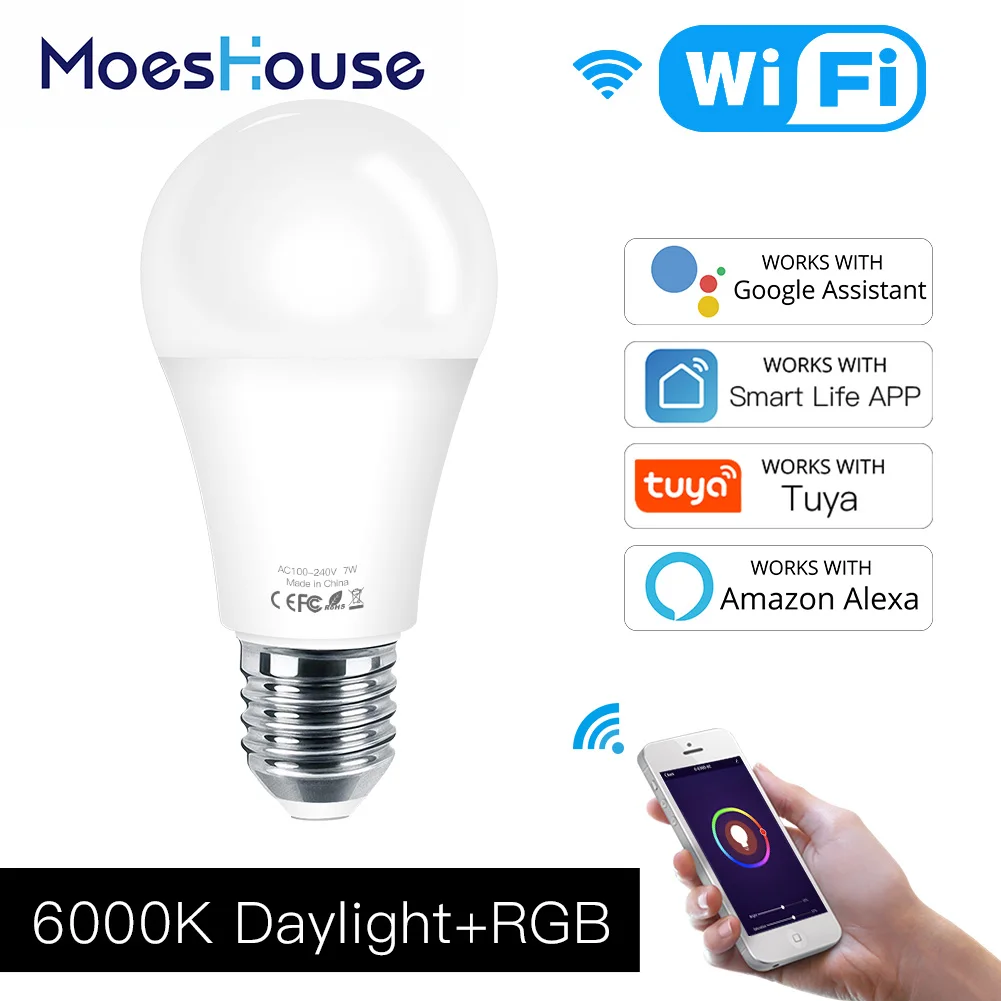 WiFi Smart LED Dimmable Lamp 7W,RGB ,Smart Life Tuya App Remote Control Work with Alexa Echo Google Home,E27
WiFi Smart LED Dimmable Lamp 7W,RGB ,Smart Life Tuya App Remote Control Work with Alexa Echo Google Home,E27