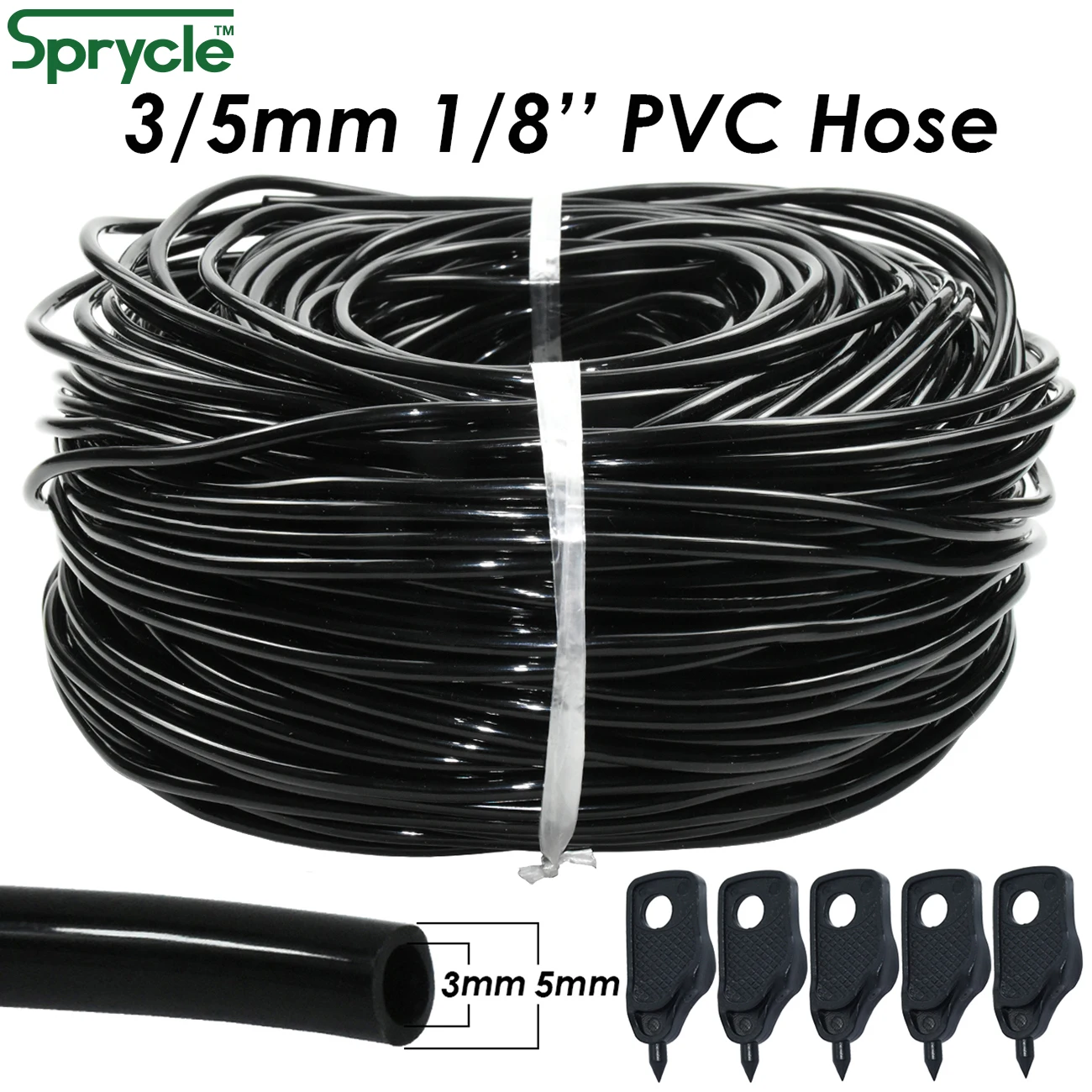 

SPRYCLE 10-120M 3/5mm PVC Hose Micro Drip Irrigation System w/ Puncher 1/8'' Garden Tubing Pipe Arrow Dripper Plants Greenhouse