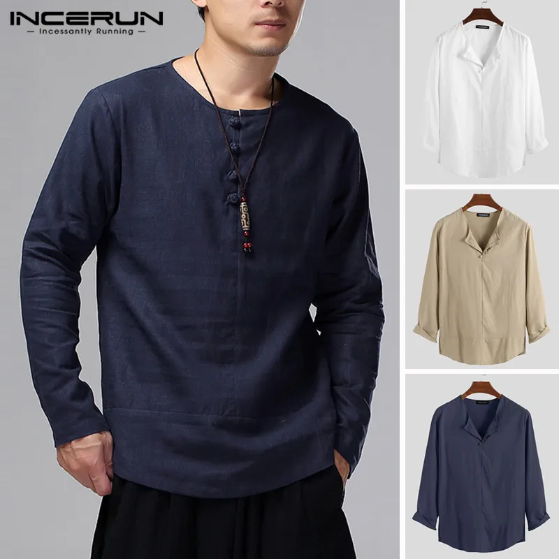 INCERUN 2019 Men's T-Shirt Chinese Style Autumn New Solid Color Men's Round Collar Button Long Sleeve Casual Loose Retro T-Shirt
INCERUN 2019 Men's T-Shirt Chinese Style Autumn New Solid Color Men's Round Collar Button Long Sleeve Casual Loose Retro T-Shirt