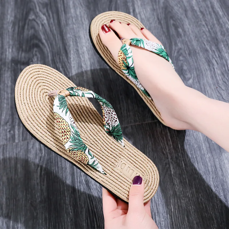

Mazefeng Women Summer Casual Slides Comfortable Flax Slippers Striped Bow Linen Flip Flops Platform Sandals Ladies Indoor Shoes