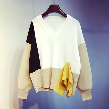 SONDR 2020 Spring Autumn New Hit Color Wild Loose Pullover Knitted Sweater Patchwork Full Sleeve V-neck Thin Women's Top
SONDR 2020 Spring Autumn New Hit Color Wild Loose Pullover Knitted Sweater Patchwork Full Sleeve V-neck Thin Women's Top