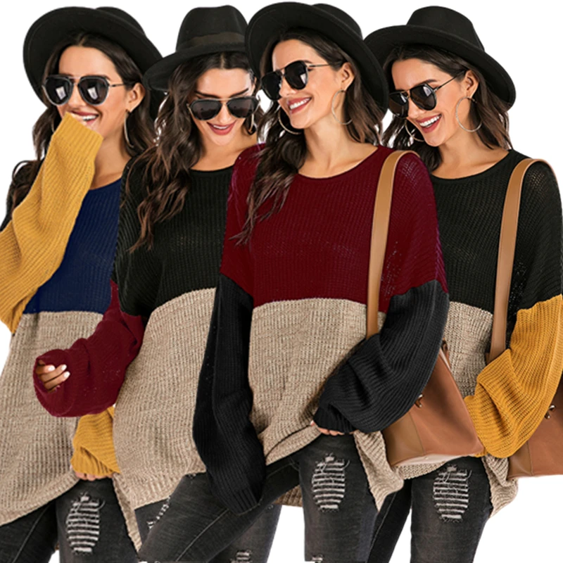 Women's sweater new contrast color mid-length sweater women autumn and winter loose and thin round neck all-match sweater
Women's sweater new contrast color mid-length sweater women autumn and winter loose and thin round neck all-match sweater