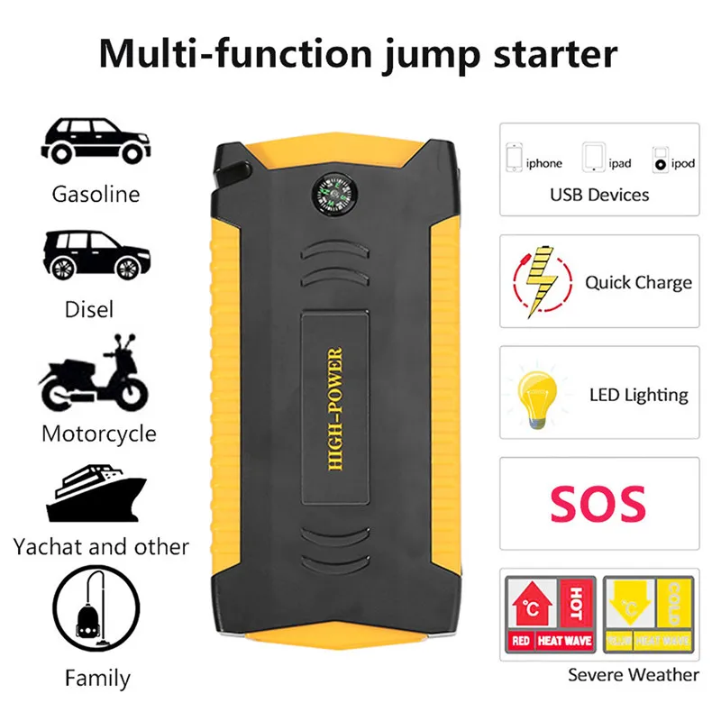 Universal Jump Starter Real 18000mAh Emergency Power Bank 12V 4USB 600A Car Battery Jump Starter Booster Vehicle Starting Device
Universal Jump Starter Real 18000mAh Emergency Power Bank 12V 4USB 600A Car Battery Jump Starter Booster Vehicle Starting Device