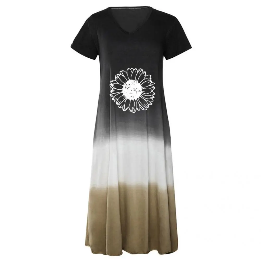 

Skin-friendly Stylish Contrast Color Long Dress Sweat-absorbing Long Dress V Neck for Home