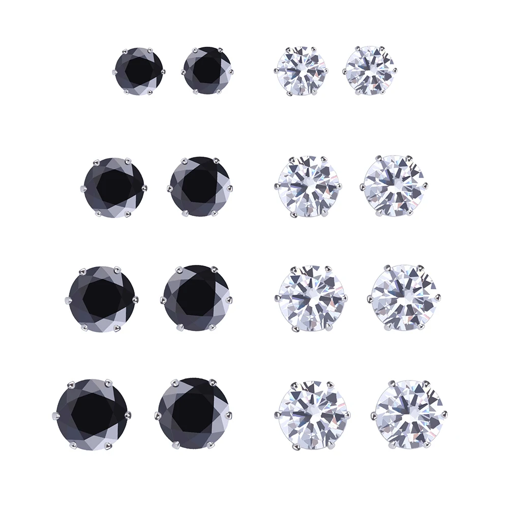 

925 8Pairs/set New Black /Silver Zircon Earrings Set for Women Simulated Pearl Piercing Geometric Stud Earings Fashion Jewelry
