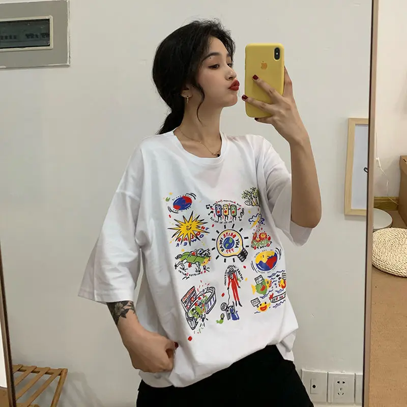 2020 new White short-sleeved tshirt female summer retro cartoon alphabet printing loose Harajuku style T-shirt female Girls Tees
2020 new White short-sleeved tshirt female summer retro cartoon alphabet printing loose Harajuku style T-shirt female Girls Tees