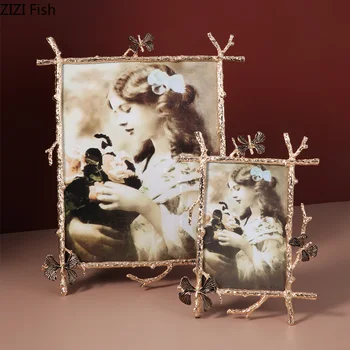 

6/7/10 INCH VINTAGE GOLDEN BUTTERFLY PHOTO FRAME FAMILY PORTRAIT NIGHTSTAND METAL PICTURE FRAMES NORDIC RUSTIC HOME DECOR