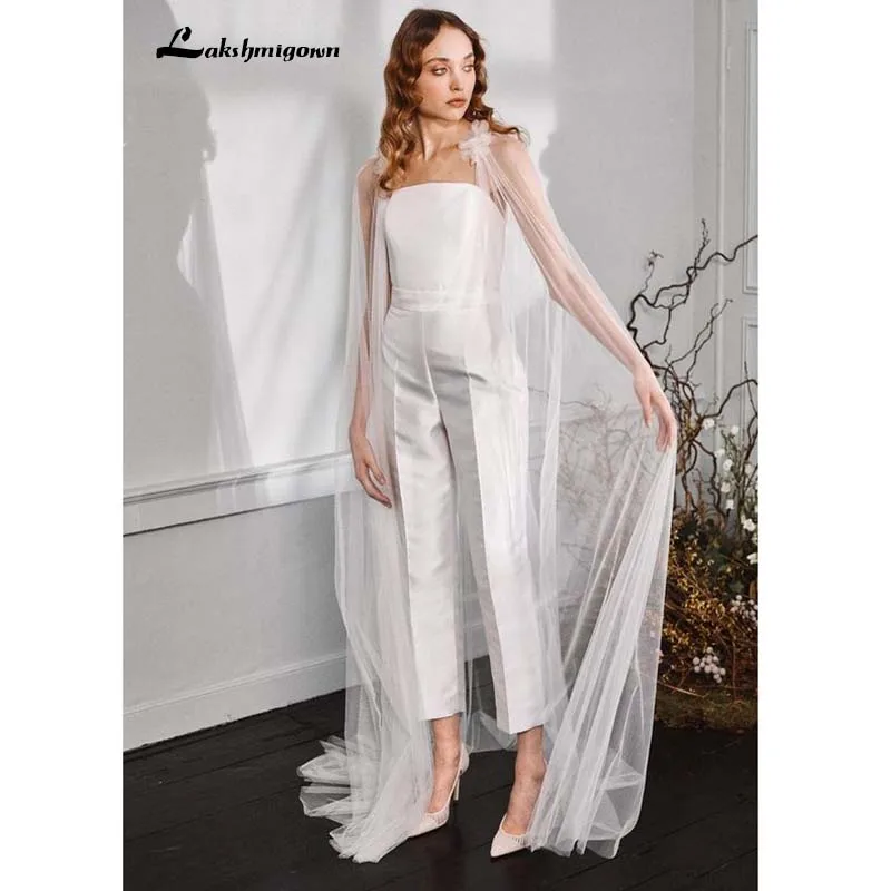 2020 скромный комбинезон свадебные платья с накидкой в сельском стиле vestido coctel |