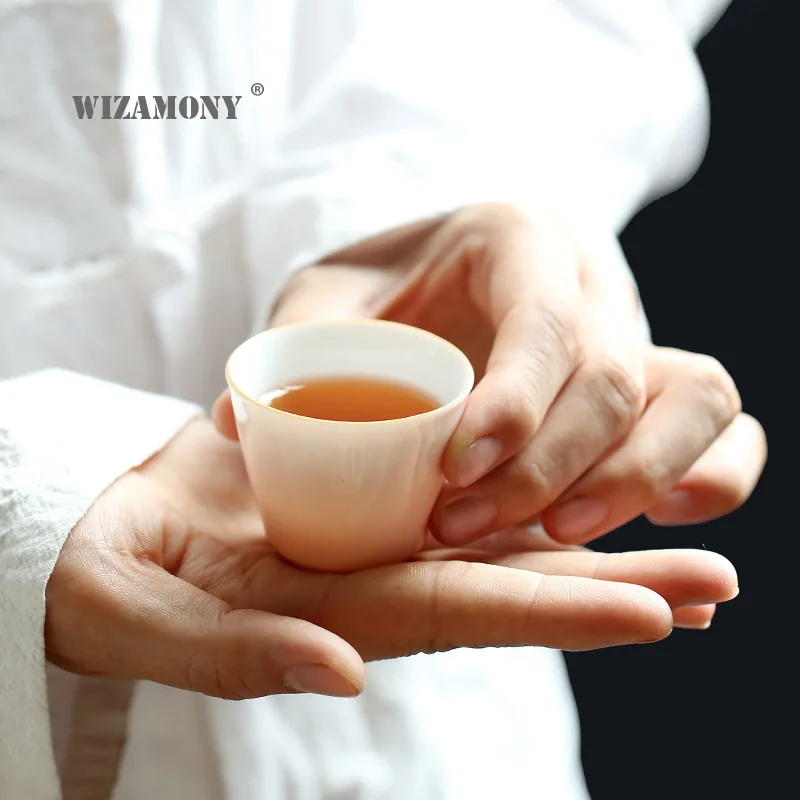 WIZAMONY Нефритовая Глянцевая белая фарфоровая чашка для чая в стиле кунг-фу розовая