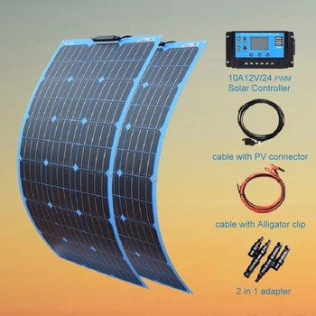200W 100W Mono Flexible Solar Panel 20A/10A Solar Controller Module for Car RV Boat Home Roof Vans Camping 12V 24V Solar Battery