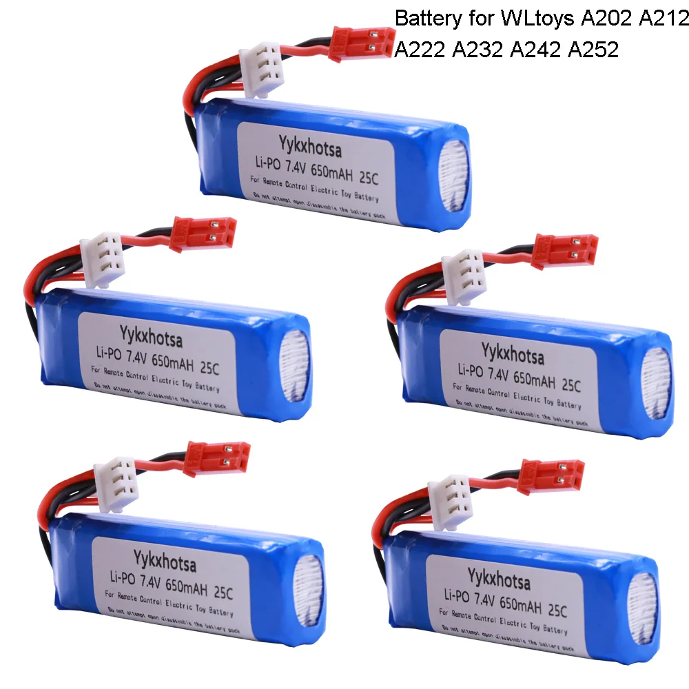 Аккумулятор Lipo 7 4 В 650 мАч 2S для WLtoys A202 A212 A222 A232 A242 A252 4WD RC Car V 721855 аксессуары игрушек