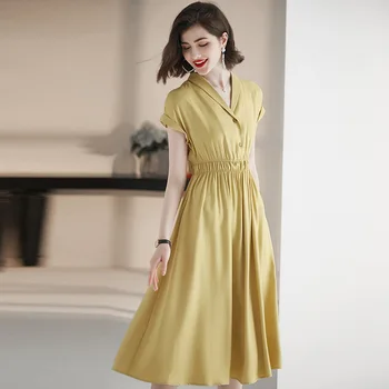 Europe New Women's High Street Fashion Sexy V Neck With ButtonShort Sleeve Solid Elastic Waist Mid-Length A Line Dress Hot Dress
Europe New Women's High Street Fashion Sexy V Neck With ButtonShort Sleeve Solid Elastic Waist Mid-Length A Line Dress Hot Dress