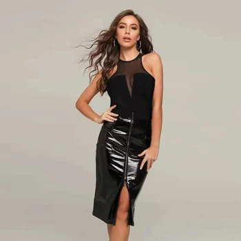 Black Women Dress Fashion Rayon PU Leather Bodycon Night Club Dress Sleeveless Transparent Midi Sexy Dresses Dropshipping
Black Women Dress Fashion Rayon PU Leather Bodycon Night Club Dress Sleeveless Transparent Midi Sexy Dresses Dropshipping